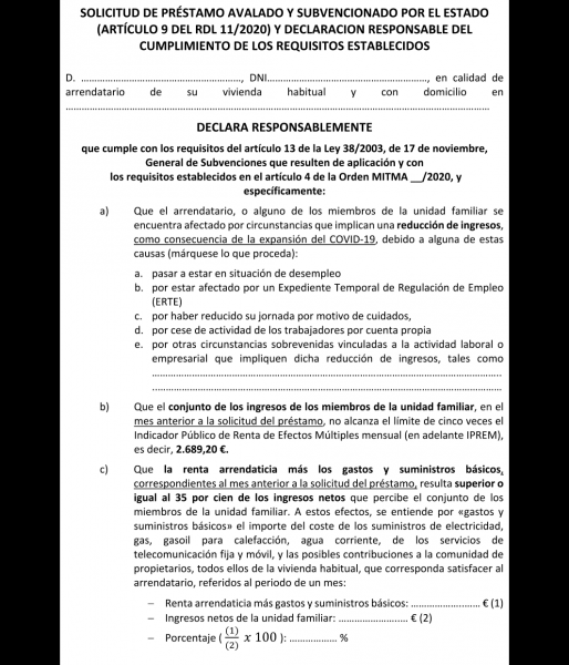 ANEXO I Formulario de solicitud de préstamo Modelo de formulario a cumplimentar por los arrendatarios al presentar ante la Entidad de crédito la solicitud del préstamo regulado en esta Orden