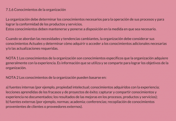 Conocimientos de la organización (7.1.6)