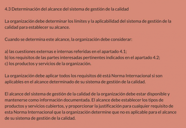 Determinación del alcance del sistema de gestión de la calidad (4.3)