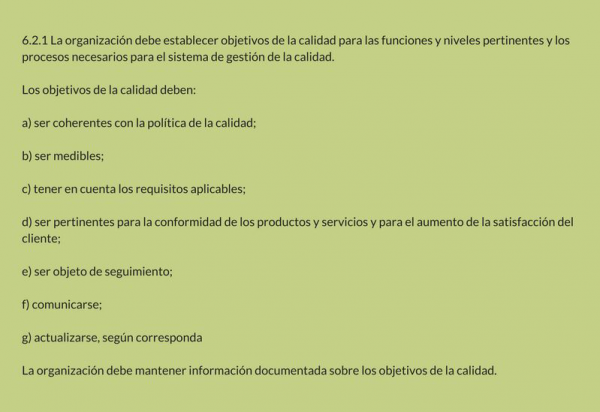 Objetivos de calidad y planificación para lograrlos (6.2)