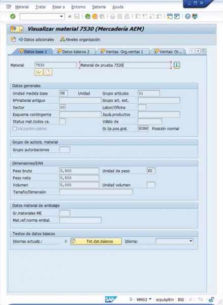 Ejercicio 4 SAP LO: MM01. Crear materiales