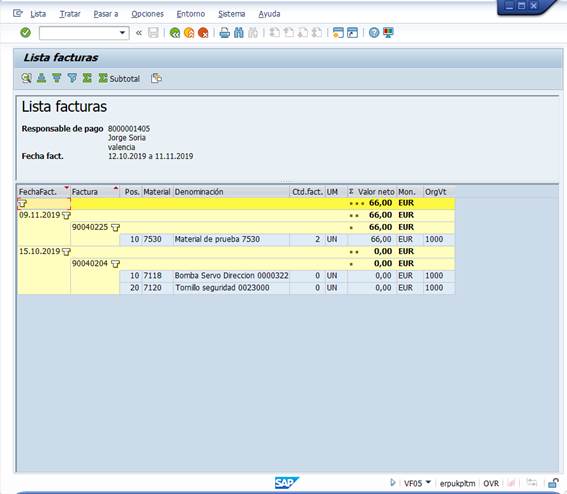 Ejercicio 22 SAP LO: VF05. Listado de facturas