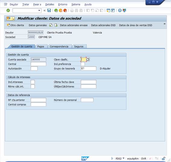 Ejercicio 16 SAP FI: FD02. Actualizar Grupo de Tesorería de Clientes