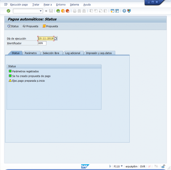 Ejercicio 9 SAP FI: F110. Pago factura (pago automático)