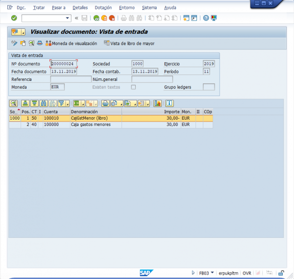 Ejercicio 14 SAP FI: FBCJ. Gasto