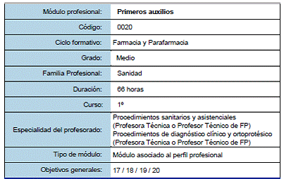 Módulo Profesional 8 PRIMEROS AUXILIOS 